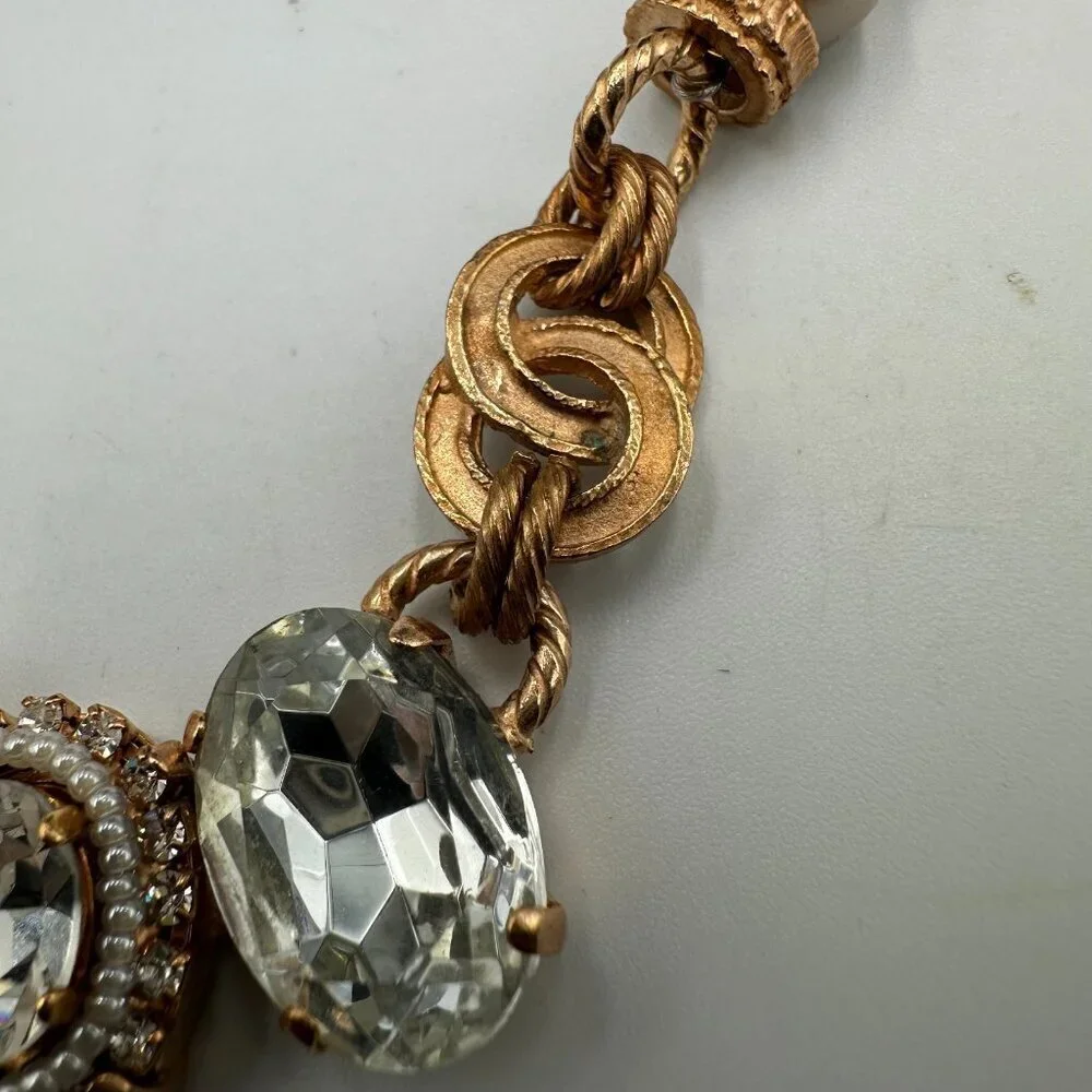 Elisabetta Ricciardi Necklace Rose Gold Tone Faux Pearl Clear Crystal Beaded 16